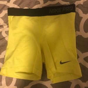 Neon yellow Nike Pro shorts